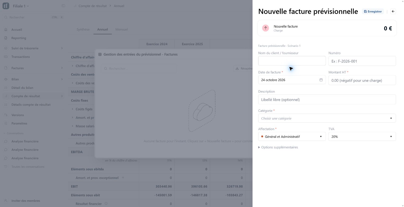 Saisir une facture prévisionnelle