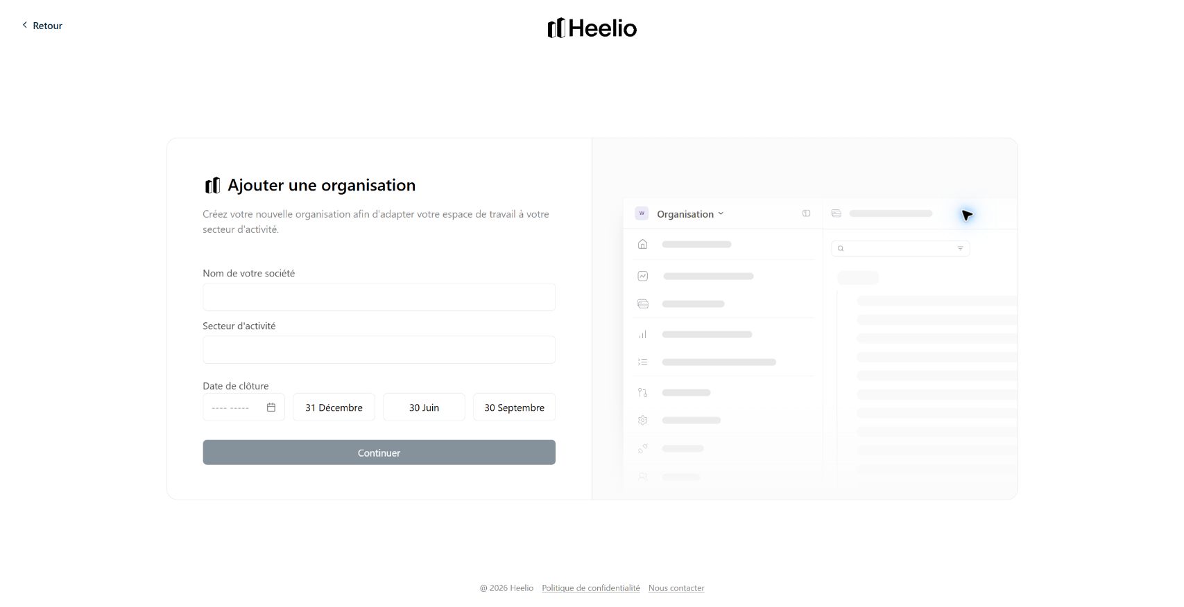 Renseigner une nouvelle organisation