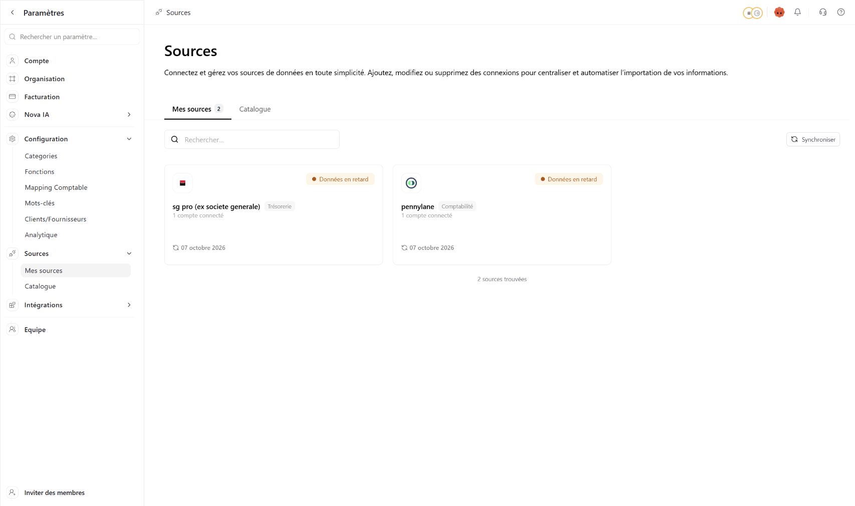 Vérifier l’état des sources