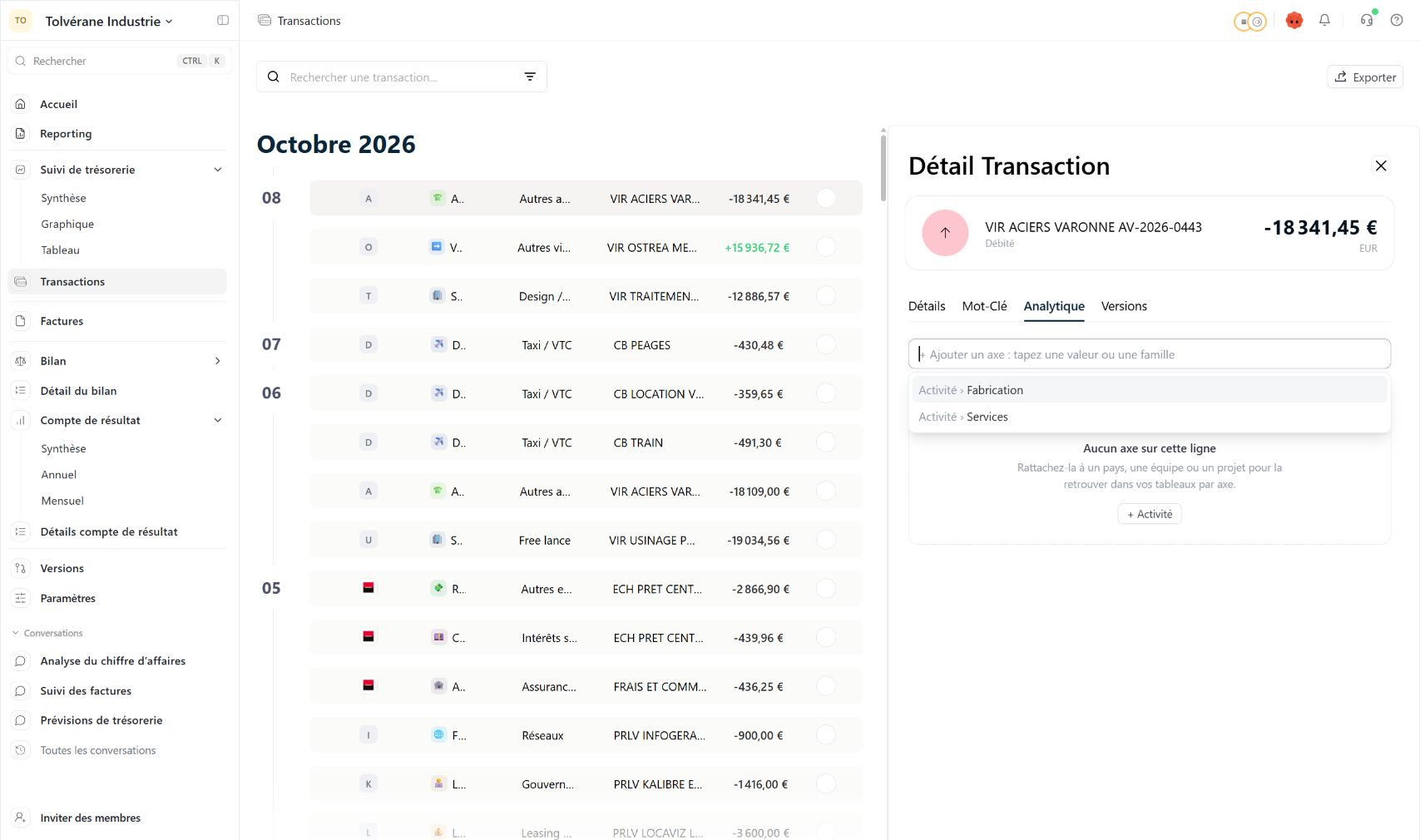 Ajouter une valeur analytique à une transaction