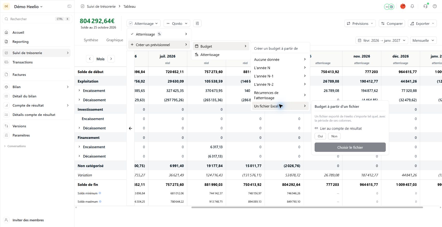 Retrouver l’import d’un budget Excel