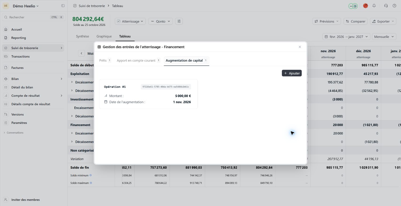 Retrouver une opération de capital enregistrée