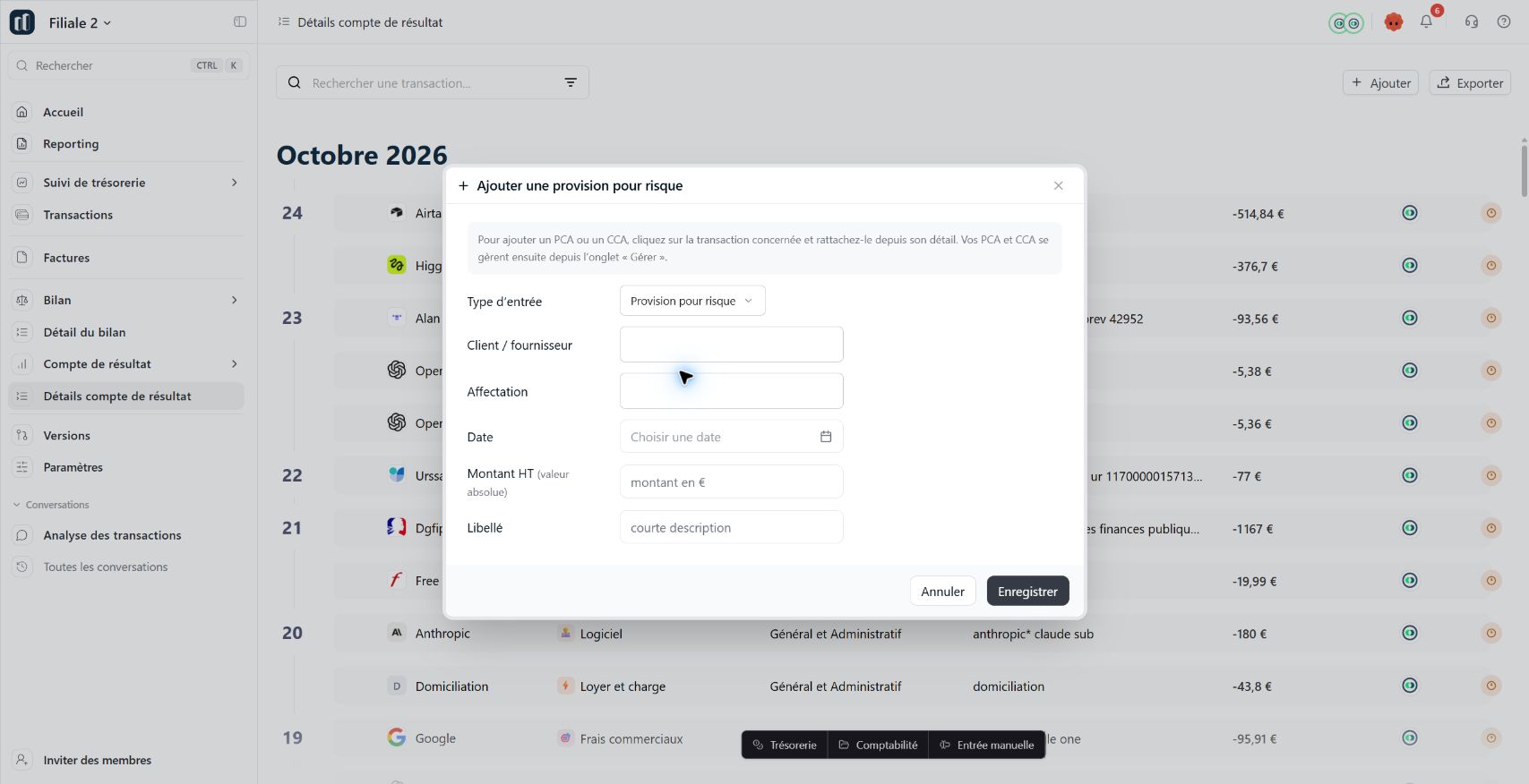 Préparer une provision pour risque