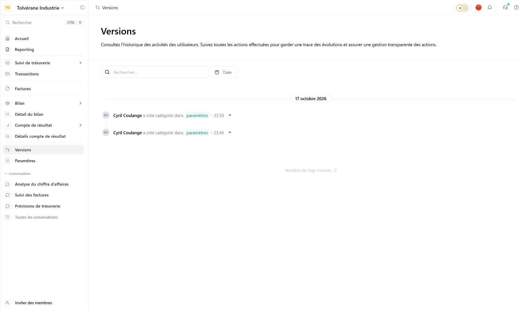 Consulter l’historique des actions
